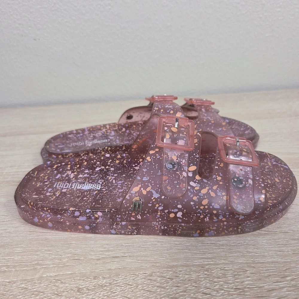 Mini Melissa Cosmic Splash Double Buckle Jelly‎ Slides Kids Size 34 Glitter...